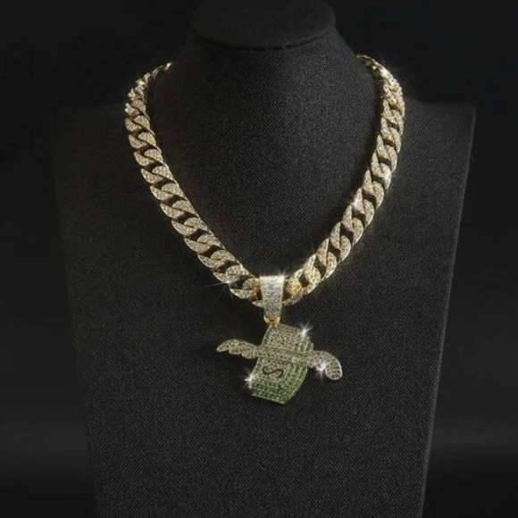 Hip Hop Glamorous Zinc Alloy Rhinestone Dollar Pendant Necklace - Picture 3 of 4